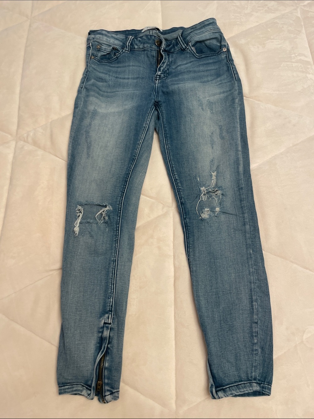 pistola Distressed Slim Skinny Jeans in Light Blue with Ankle Zips Size 27
